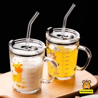 Cốc chia vạch thuỷ tinh 400ml (tặng kèm ống hút silicon)