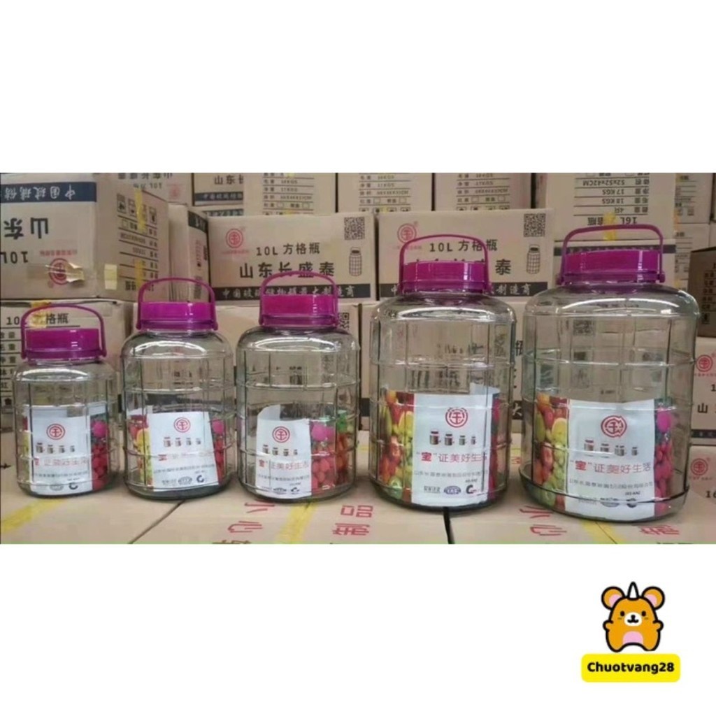 Bình thủy tinh ngâm rượu nắp tím 3L 5L 8L 10L 20L 35L có quai xách