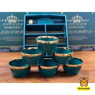 BỘ 6 BÁT SỨ XANH CỔ VỊT VIỀN VÀNG HOÀNG GIA SANG TRỌNG (KÈM ĐŨA)