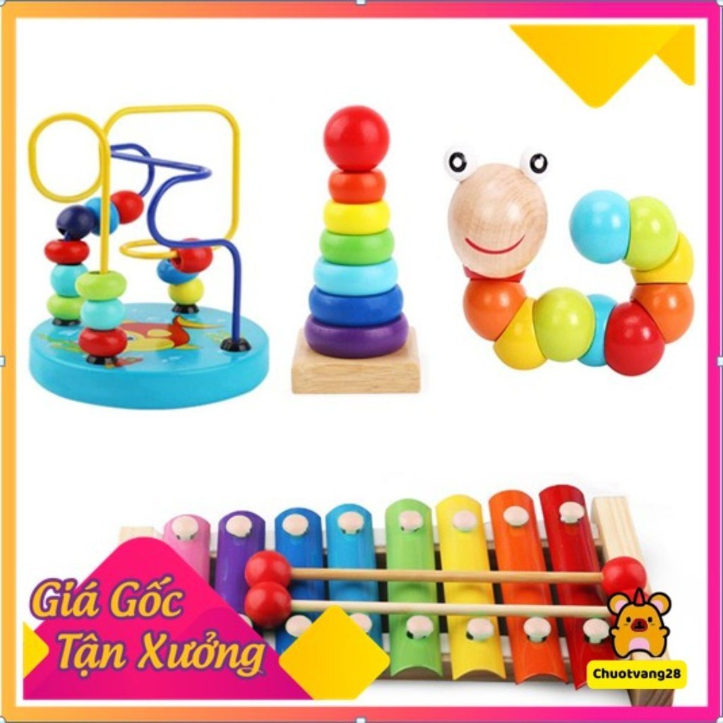 COMBO ĐỒ CHƠI GỖ - SÂU - ĐÀN - THÁP - LUỒN HẠT
