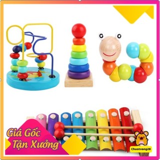 Combo đồ chơi gỗ - sâu - đàn - tháp - luồn hạt