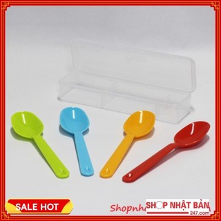 Bộ 4 thìa nhựa màu sắc (kèm hộp) Inomata Nhật Bản - 100% Authentic