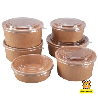 Combo 50 bát giấy kraft 750ml & 1000ml - bát giấy dùng 1 lần có nắp cao cấp