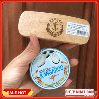 [Chính hãng] Combo xi đánh giày Kangaroo Hàn Quốc + Bàn chải đánh giày cán gỗ