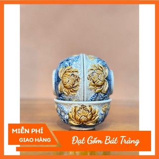 Bát cúng men rạn đắp nổi hoa sen - bát cúng men rạn đắp nổi hoạ tiết hoa sen gốm sứ Bát Tràng