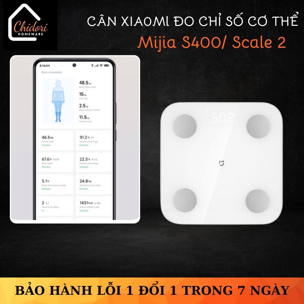 HOẢ TỐC - Cân thông minh XIA0Ml Scale 2/ Cân đo chỉ số cơ thể S400 (Fullbox chính hãng)