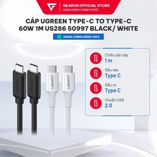 Cáp ugreen type-c to type-c 60w 1m us286 50997 đen/ cáp ugreen type-c to type-c 60w 1m us264 60518 trắng