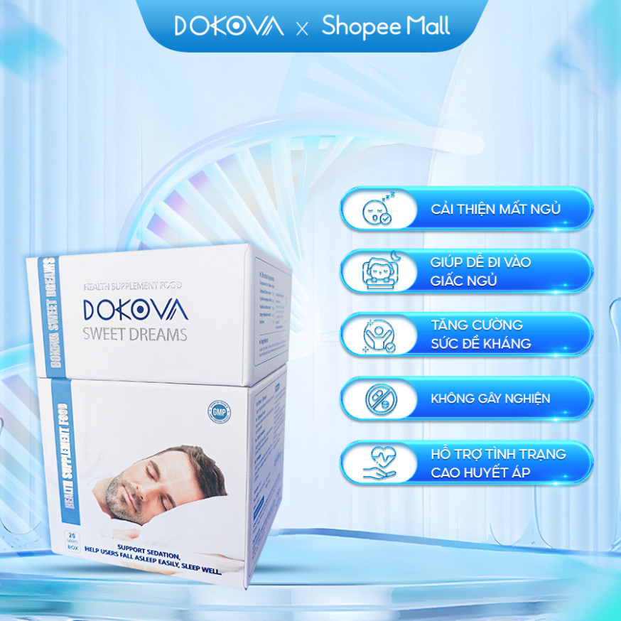 Viên Uống Ngủ Ngon DOKOVA SWEET DREAMS Hỗ Trợ Ngủ Đủ Giấc Sâu Giấc Dưỡng Tâm An Thần Hộp 20 Viên - Hàng Chính Hãng