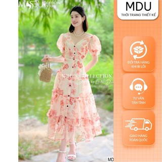 Váy Tơ Hàn MDU3015 Dáng Xòe Chi Tiết Hoa Nhiệt Đới Bắt Mắt Từ MDU