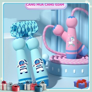 Dây nhảy thể dục cho bé cán gỗ, dây nhảy thể dục nhiều màu hoạt hình cho bé.
