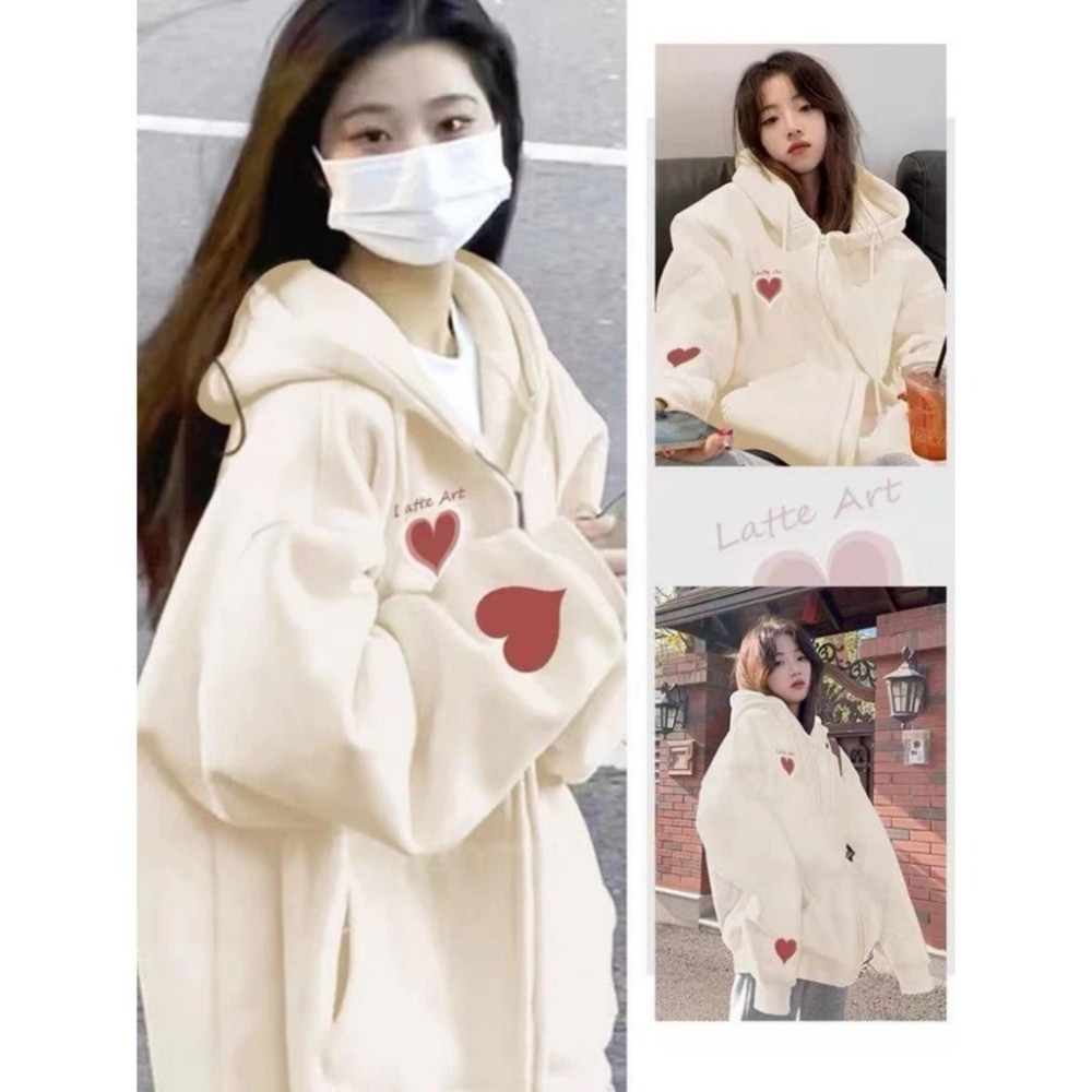[HOT] Áo Hoodie Zip Nữ , Áo Khoác Nỉ Có Mũ In Trái Tim Đỏ Chất Liệu Cao Cấp mềm mịn Siêu Xinh HOT TREND