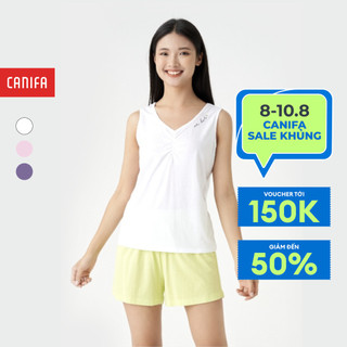 Bộ mặc nhà nữ canifa chất liệu cotton áo sát nách cổ tim quần đùi 6ls23s008