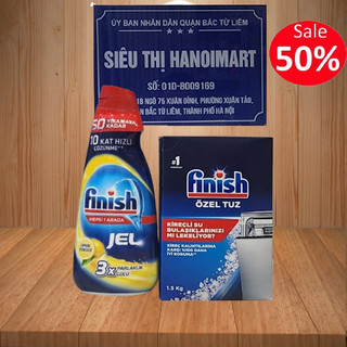 Combo Nước rửa bát Finish Gel 1.3L + 1.5kg Muối rửa bát Finish Dùng cho Máy rửa bát, Combo xà phòng gel + muối finish