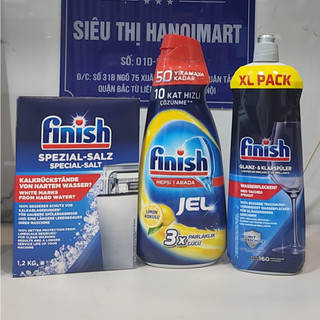 Combo Muối Finish 1.2kg+ Nước rửa bát Finish Gel All in 1 max 1000ml + Nước làm bóng finish 800ml dùng cho máy rửa bát