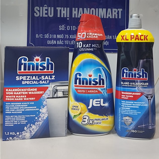 Combo xà phòng Nước rửa bát Finish Gel All in 1 max 1000ml + Nước làm bóng bát Finish 800ml dùng + muối finish 1.2kg