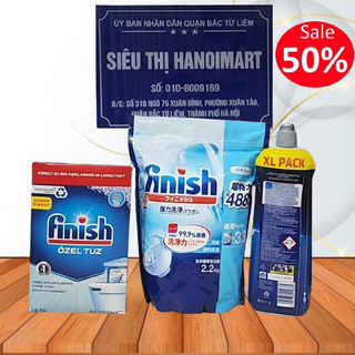 Combo Bôt rửa bát Finish 2.2kg + Muối rửa bát finish 1.5kg + Nước trợ xả Finish 800ml dùng cho máy rửa bát chén Japan