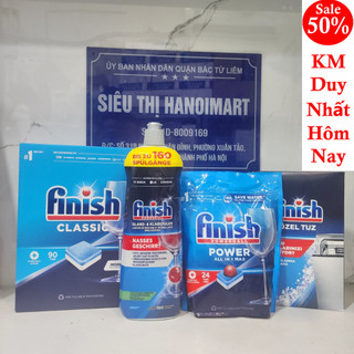 Combo Viên rửa bát Finish 90V + Muối rửa bát Finish 1.2kg + Nước làm bóng và sấy khô bát Finish 750ml cho máy rửa bát