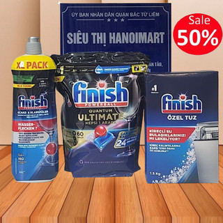 Combo Viên rửa chén Finish Eco Ultimate 60 tabs + Muối rửa bát 1.2kg + Nước bóng 800ml Finish.edu.vn