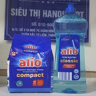 combo bột rửa bát Alio 1,5kg + Nước làm bóng alio 1 lít chuyên dùng cho máy rửa bát chén, Bột Finish 2.2kg +bóng alio 1L