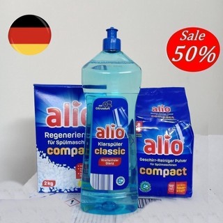 Combo bột rửa bát alio 1,5kg + Muối rửa bát Alio 2kg + dung dịch dầu nước làm bóng bát alio 1 lít, combo muối bột bóng