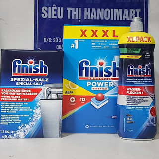 Combo Viên rửa bát finish essential 100V, Muối rửa bát Finish 1.5kg, nước làm bóng bát Finish 800ml