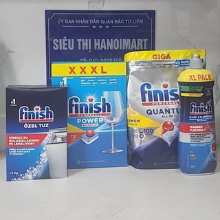 Combo 100 Viên rửa bát Finish All in 1 + Nước làm bóng Finish 800ml + muối rửa chén finish 1,2kg