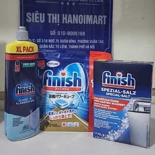 Combo Viên rửa bát Finish 150 viên + muối finish 1.2kg + nước trợ xả bóng finish 750ml, viên finish 120, 110, 100, 90 v