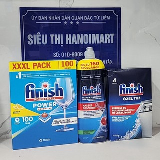 Combo 100 Viên rửa bát Finish All in one + nước bóng làm bóng bát finish 800ml + 1.5kg Muối rửa bát