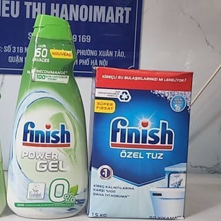 Combo Nước rửa bát Finish Gel eco hữu cơ 900ml + 1.5kg Muối rửa bát Finish Dùng cho Máy rửa bát chén ly dùng cho máy rửa