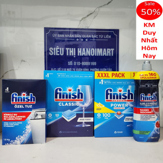 Combo viên rửa bát Finish 90 viên + Muôi finish 1.5kg + nước trợ xả làm bóng finish 750ml dùng cho máy rửa bát