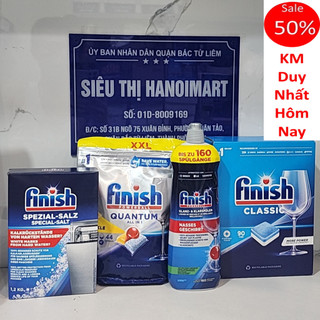 Combo viên rửa bát finish 90 viên + muối rửa bát finish 1.2kg + Nước làm bóng finish 0.8 Lit