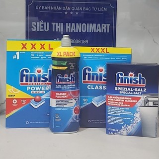 Combo 90 Viên rửa chén Finish + Muối rửa chén Finish 1.5kg + Nước làm bóng finish 800ml dùng cho máy