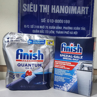 Khuyến mại đặc biệt Viên rửa bát Finish Quantum 25 viên + muối rửa bát finish 1.2kg