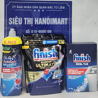 Combo Viên rửa bát Finish quantum Ultimate 60 tabs + Muối rửa bát Finish 1.5kg + Nước làm bóng finish 800ml cho máy rửa