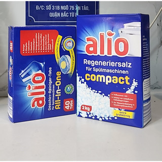 Combo 40 viên rửa bát Alio + muối rửa bát 2kg dùng cho máy rửa bát