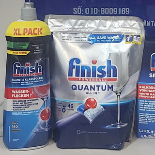 Combo 46 Viên rửa bát Finish all in 1 Quantum + Nước làm Bóng bát Finish 800ml nhập khẩu Ba Lan