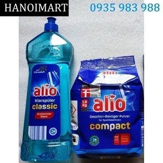 Bột rửa bát Alio 1,5kg + Nước làm bóng Alio 1 lít ( bột rửa chén alio + dung dịch dầu bóng bát alio )