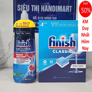 Combo Nước làm bóng Finish 800ml + 90 Viên rửa bát Classic dùng cho máy rửa bát - Hanoimart