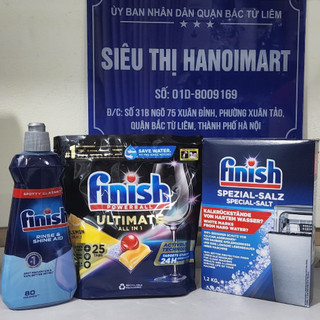 Combo 25 Viên rửa bát Finish Quantum ultimate + Nước Bóng Finish 400ml + muối finish 1.2kg
