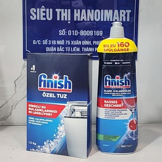 Combo Muối rửa bát Finish 1.5kg + Nước làm bóng bát finish 800ml, Combo Muối Finish Salt 1.5kg + Nước trơ xả 750 ml