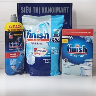 Combo Muối Rửa bát Finish 4kg + 2.2kg bột rửa bát finish + 800ml Nước làm bóng finish, muoi rua bat chen finish 4.0kg