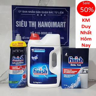Bột rửa chén Finish 2.5kg + Muối Finish 1.5kg + 800ml Nước trợ xả làm bóng Finish dùng cho Máy rửa chén