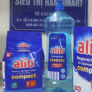 Combo Nước làm bóng bát Alio 1000ml + Bột rửa bát Alio 1,5kg - HANOIMART, bột alio 1.5kg và nước trợ xả alio 1L cho máy