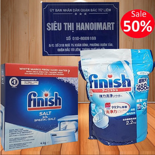 Bột Finish 2,2kg + Muối Finish 4 kg, combo bột rửa bát finish và muối rửa bát finish chính hãng