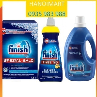Combo Muối rửa chén Finish 1.2kg + 1500ml xà bông Finish Calassic+Nước làm bóng finish 400 ml dùng cho máy rửa bát