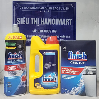 Combo Bột rửa bát Finish 1kg + muối rửa bát finish 1.5kg + Nước làm bóng 800ml dùng cho máy rửa bát