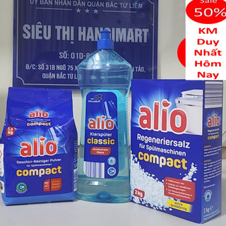 Combo rửa bát: Bột Alio 1,8kg + Bóng Alio 1lít + Muối rửa bát Alio 2000 gam, Chai vệ sinh Máy rửa bát Alio