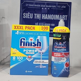 Combo Viên rửa bát Finish 100 Viên + 800ml Nước làm bóng dùng cho máy rửa bát chén
