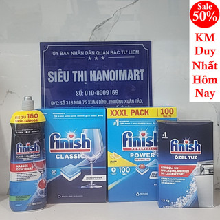 Combo Viên rửa bát Finish classic 90 Viên + Muối rửa bát finish 1.5kg + Nước làm bóng Finish 800ml combo viên muối bóng
