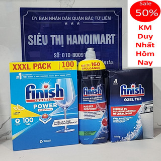Combo Viên rửa bát Finish 90 viên + 1.5Kg Muối Finish làm mềm nước cho máy rửa chén + Nước làm bóng Finish 800ml